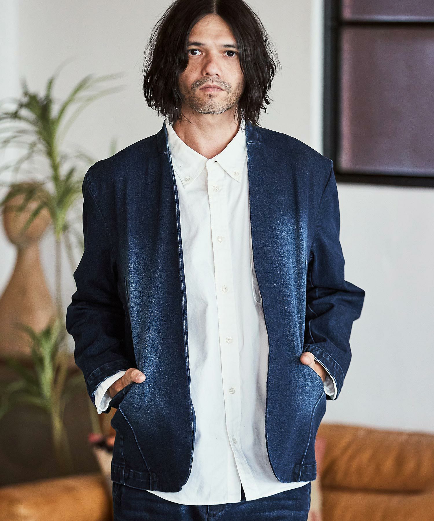 60%OFF【CAMBIO(カンビオ)】デニム加工ノーカラージャケット | CAMBIO