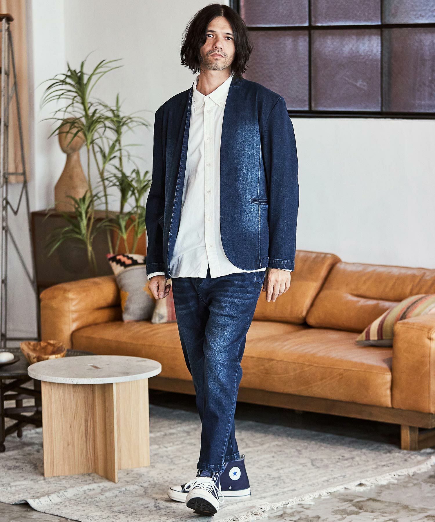60%OFF【CAMBIO(カンビオ)】デニム加工ノーカラージャケット | CAMBIO