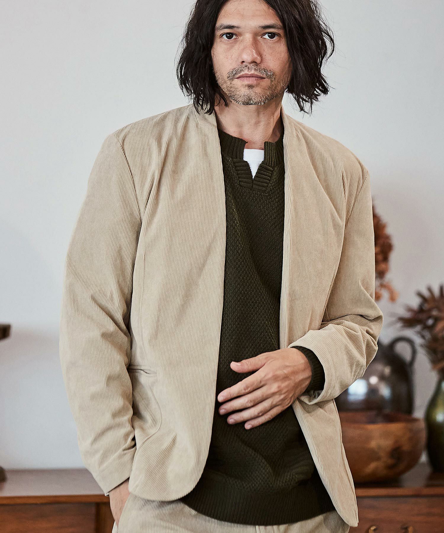 60%OFF【CAMBIO(カンビオ)】コーデュロイノーカラージャケット