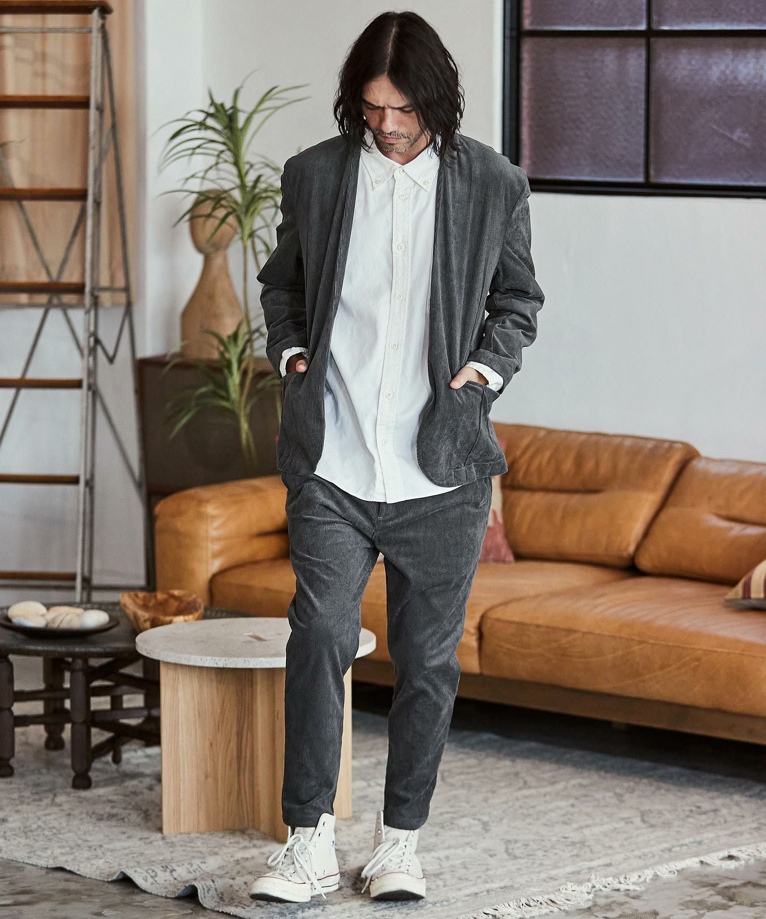 コーデュロイノーカラーネイビージャケット CLASSICO TAPERED】【秋冬】2釦ジャケット/ネイビー×コーデュロイ/4S