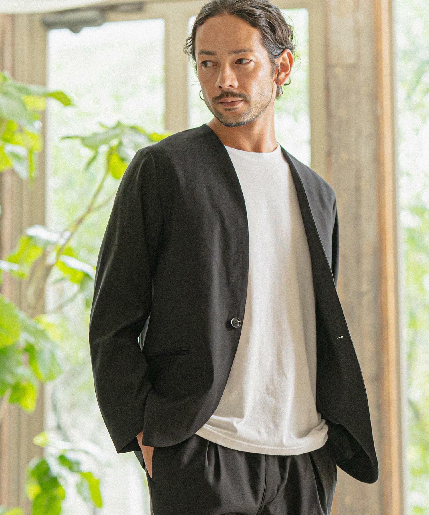 50%OFF【CAMBIO(カンビオ)】ストレッチノーカラージャケット | CAMBIO
