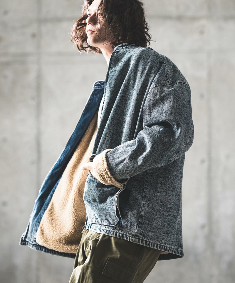 50%OFF【GLIMCLAP(グリムクラップ)】Denim × boa band collar jacket 