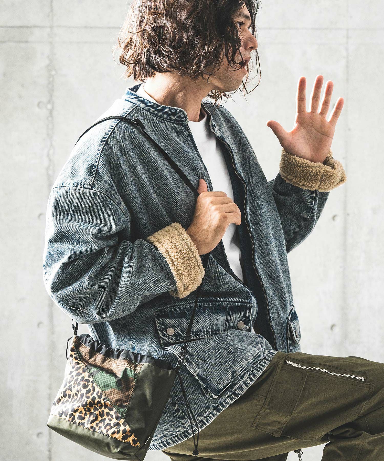 50%OFF【GLIMCLAP(グリムクラップ)】Denim × boa band collar jacket