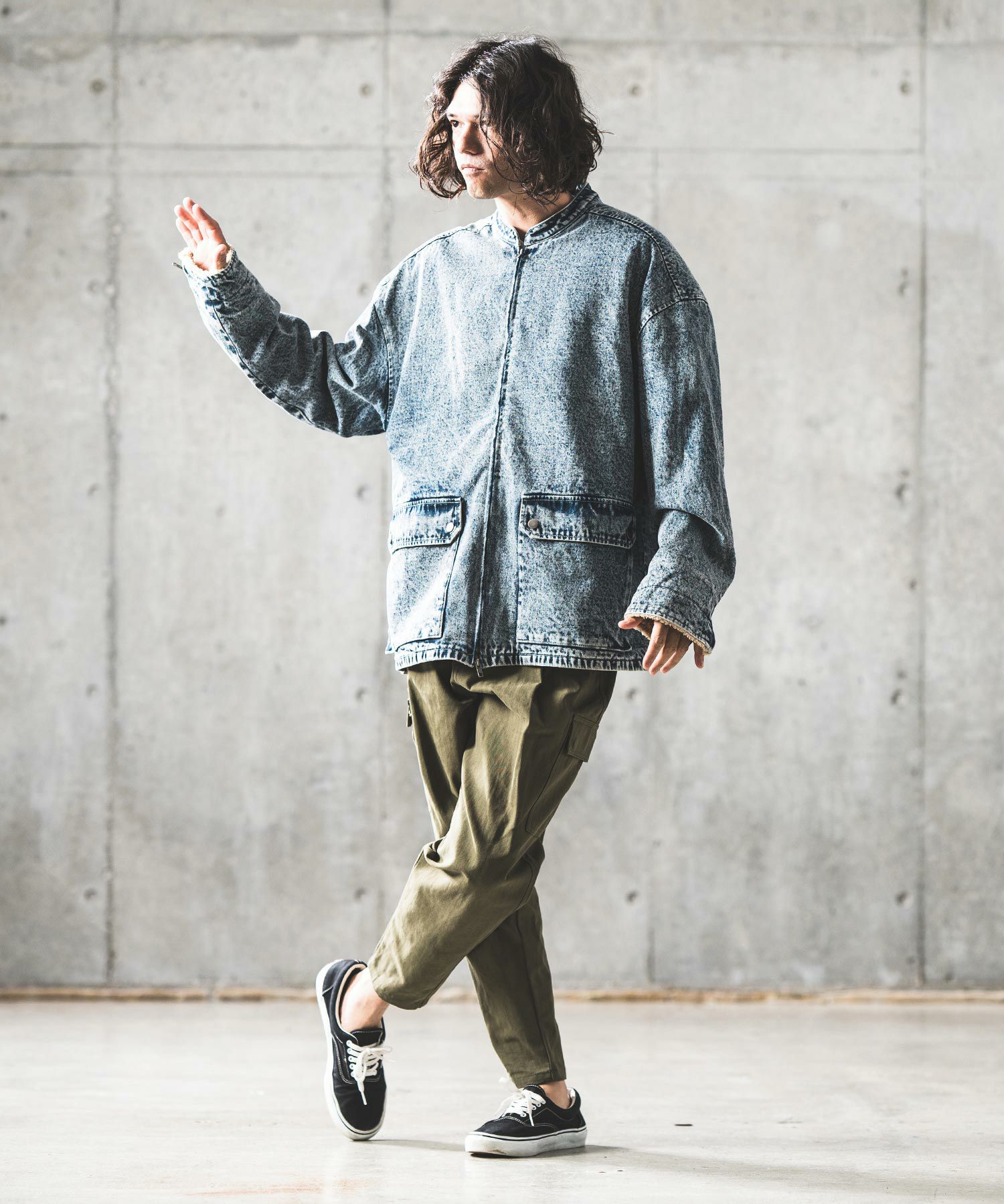 50%OFF【GLIMCLAP(グリムクラップ)】Denim × boa band collar jacket