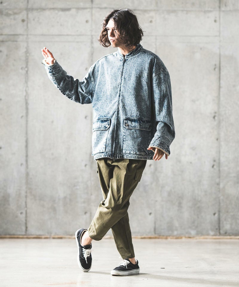 50%OFF【GLIMCLAP(グリムクラップ)】Denim × boa band collar jacket 