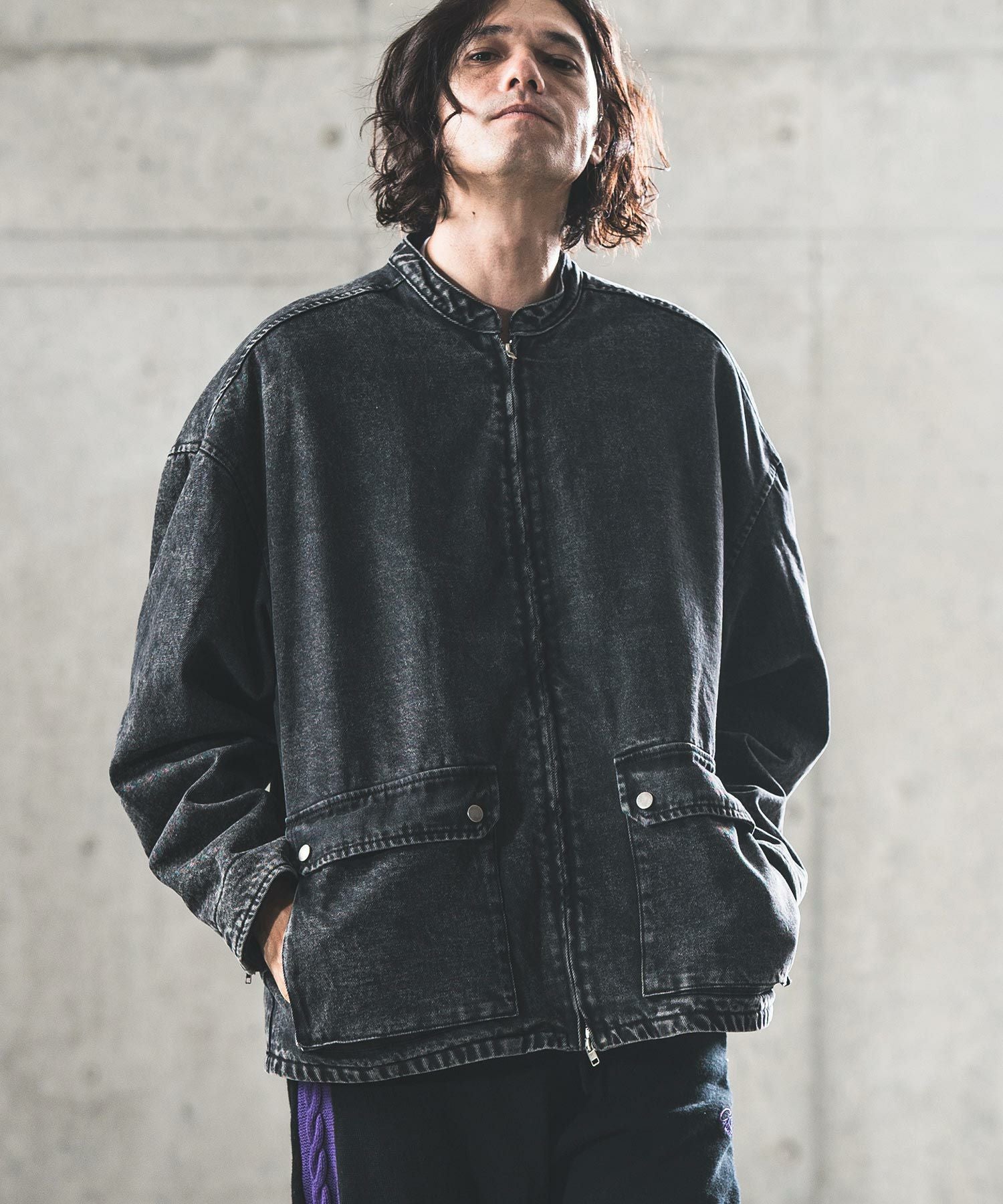 50%OFF【GLIMCLAP(グリムクラップ)】Denim × boa band collar jacket
