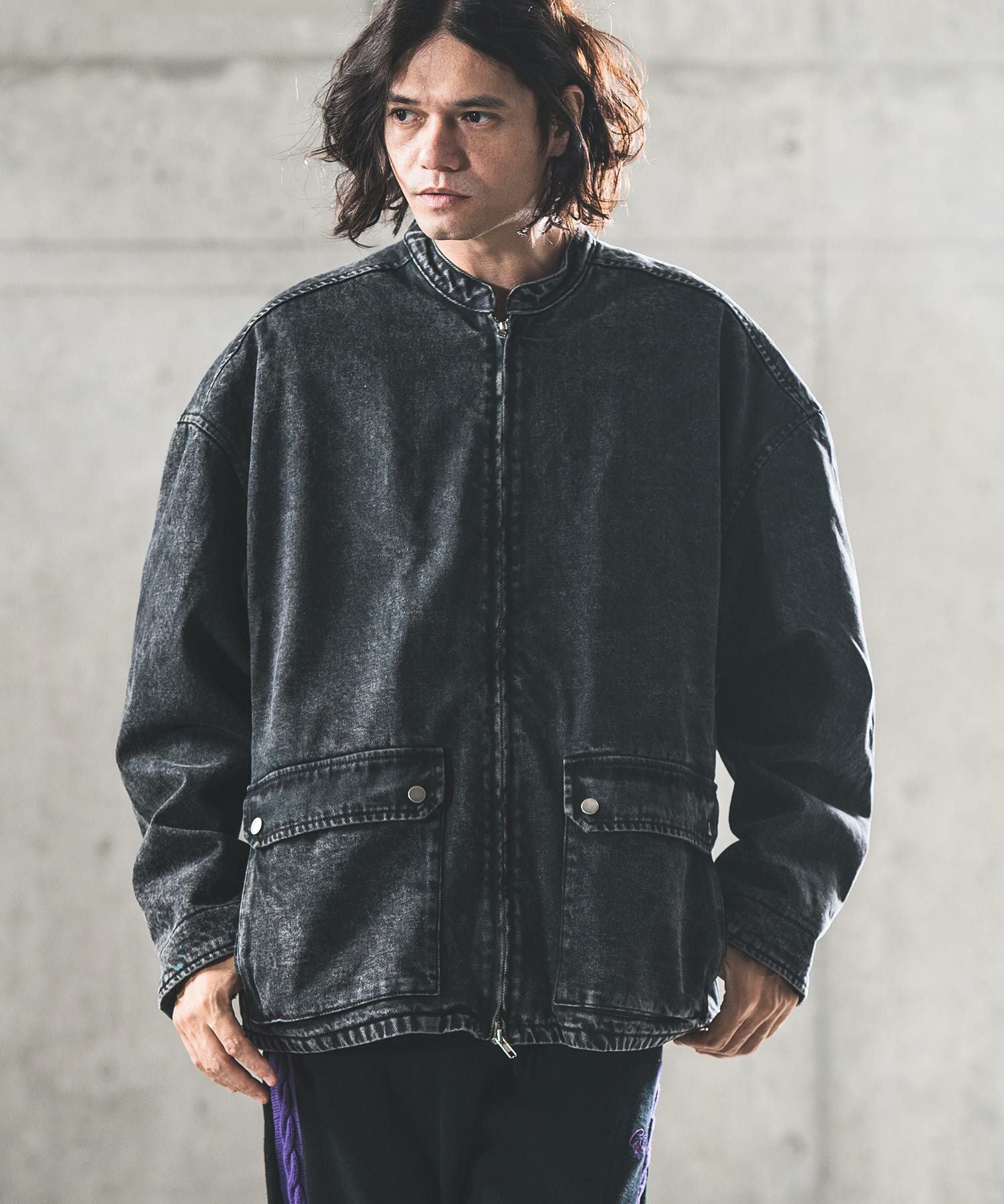 CLAP・ クラップ ・ボアジャケット 50%OFF【GLIMCLAP(グリムクラップ)】Denim × boa band collar jacket