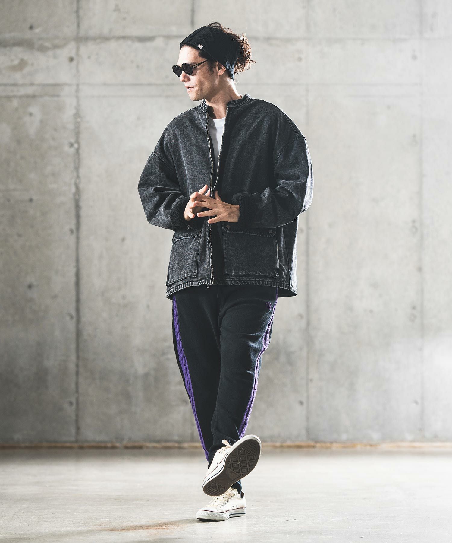 50%OFF【GLIMCLAP(グリムクラップ)】Denim × boa band collar jacket