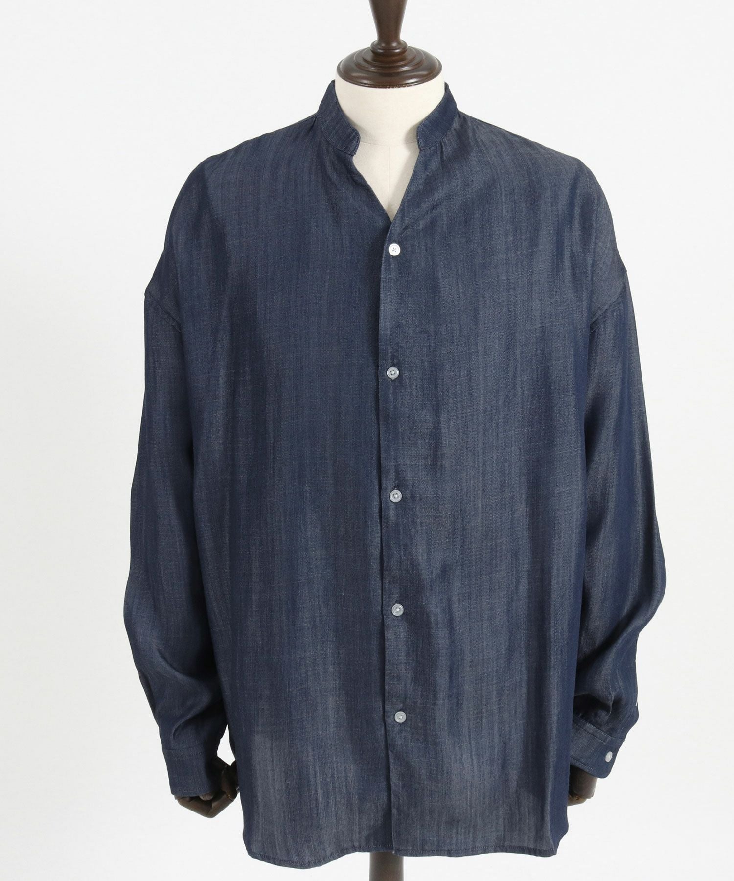30%OFF【CAMBIO(カンビオ)】Silky Denim Band Collar Skipper Shirts