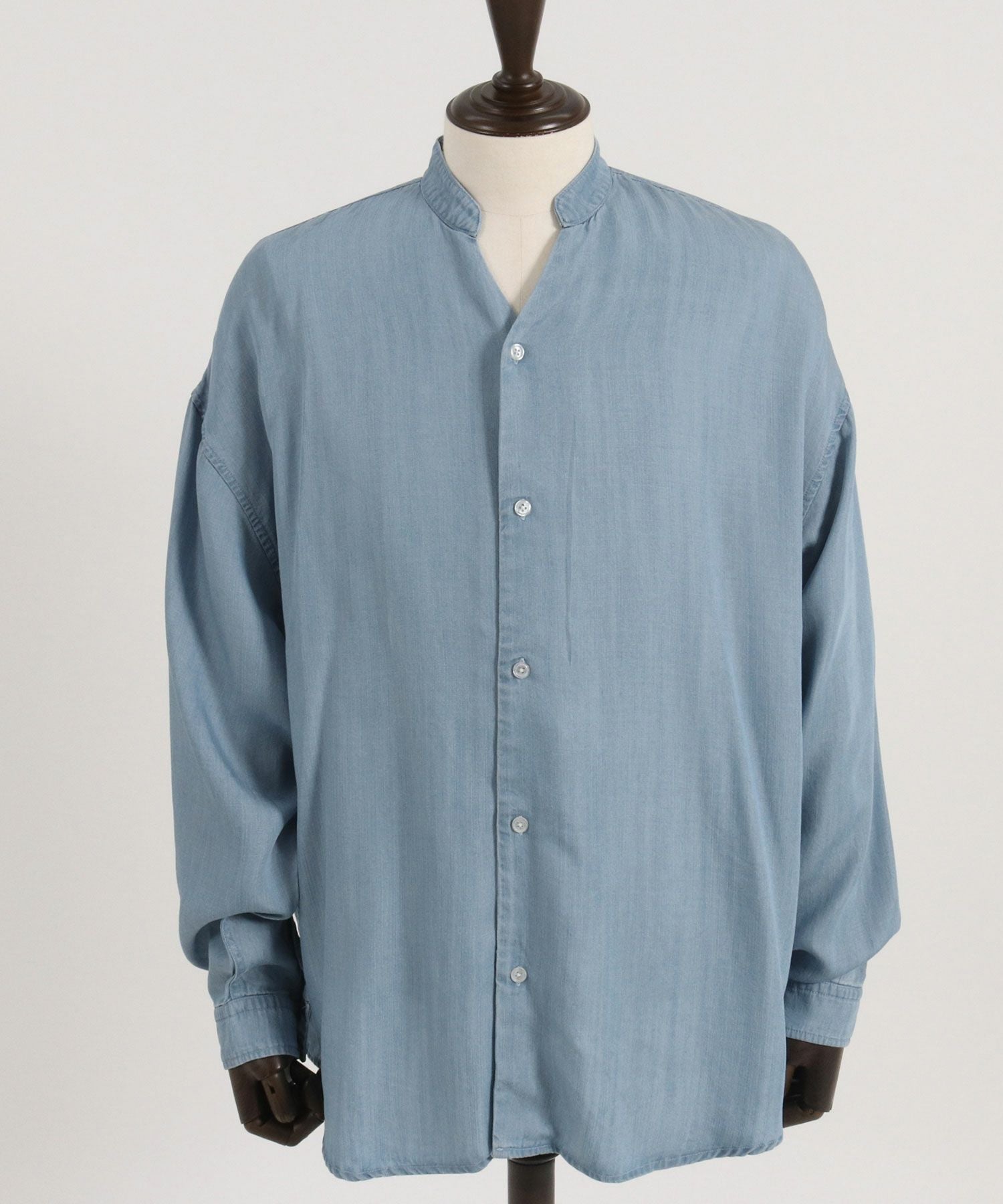 30%OFF【CAMBIO(カンビオ)】Silky Denim Band Collar Skipper Shirts