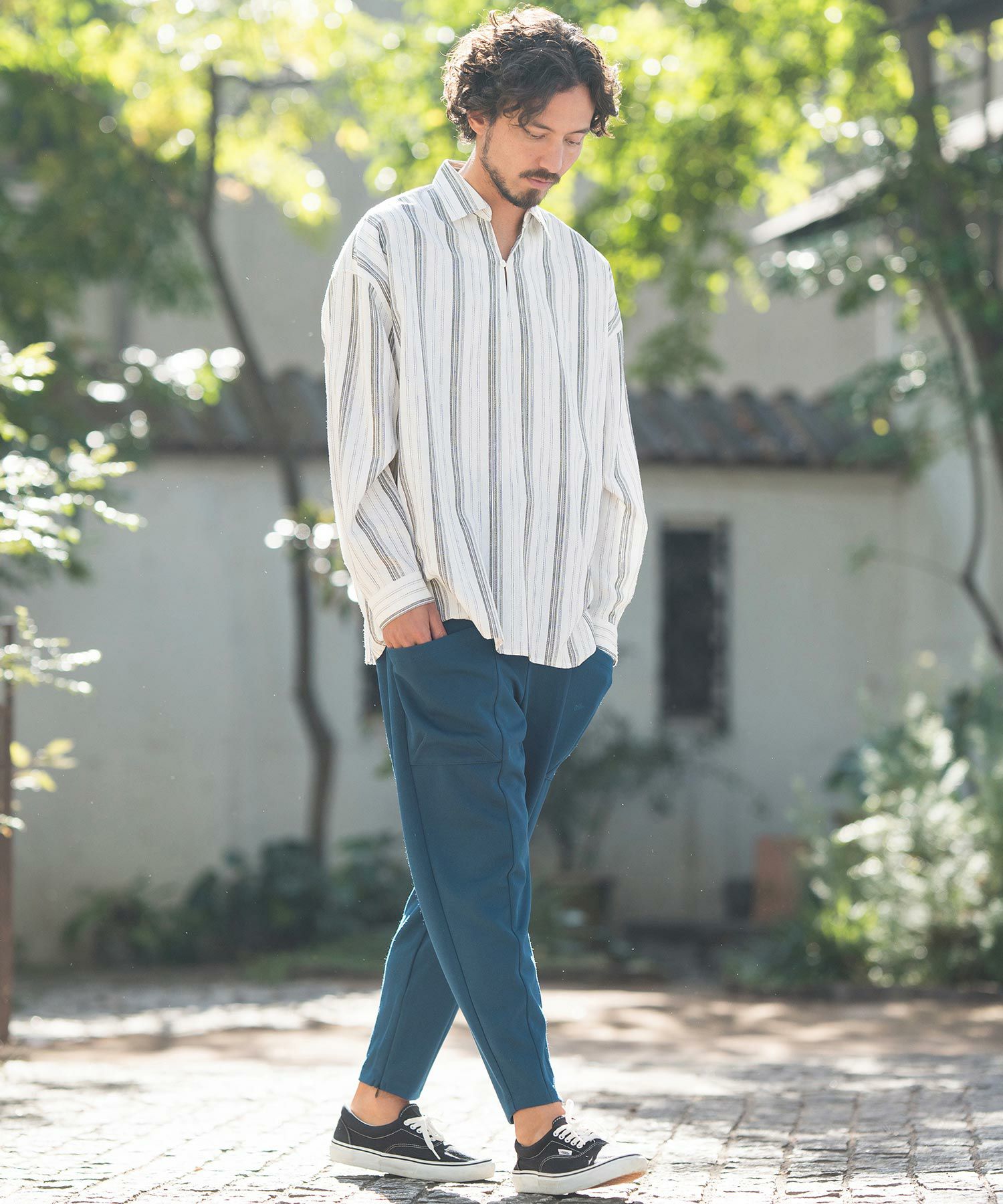 【CAMBIO】コットンリネンバンドカラーシャツ　スキッパーシャツMサイズ 60%OFF【CAMBIO(カンビオ)】Cotton Linen Skipper Pullover Shirts