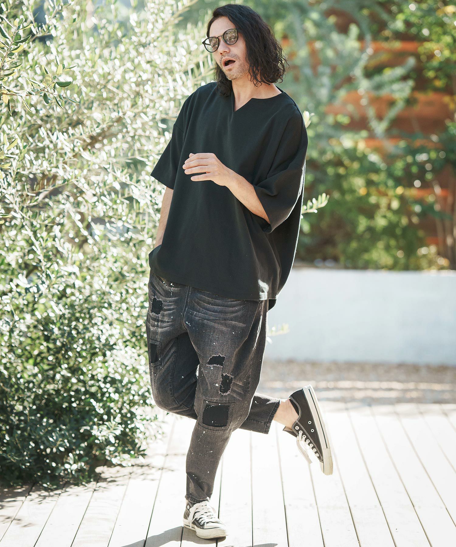 CAMBIO(カンビオ)】Distressed Balloon Silhouette Denim Pants デニム