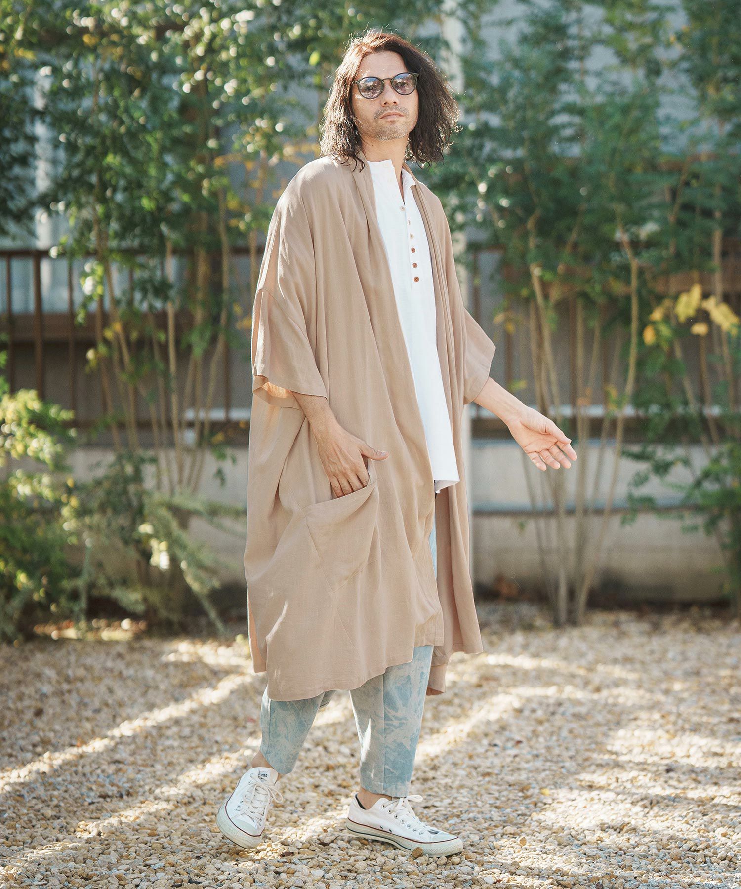 新品　CAMBIO カンビオ　半袖　羽織　キモノ　ガウン　ロング　レーヨン　M 50%OFF【CAMBIO(カンビオ)】 KIMONO Like Linen Rayon 3-4 Sleeve Gown