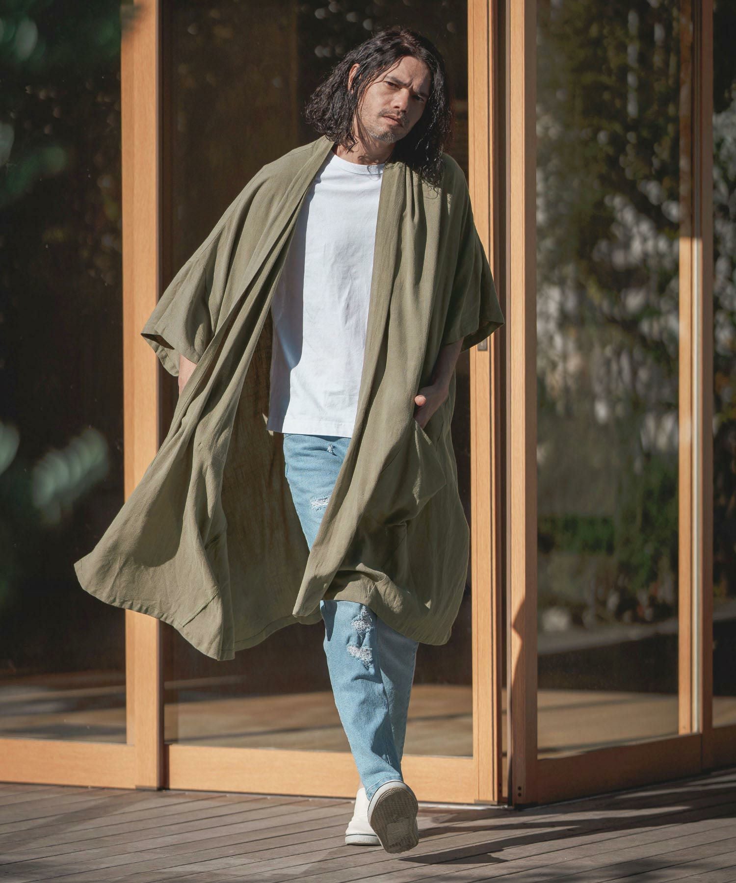 完売ガウン 50%OFF【CAMBIO(カンビオ)】 KIMONO Like Linen Rayon 3-4 Sleeve Gown