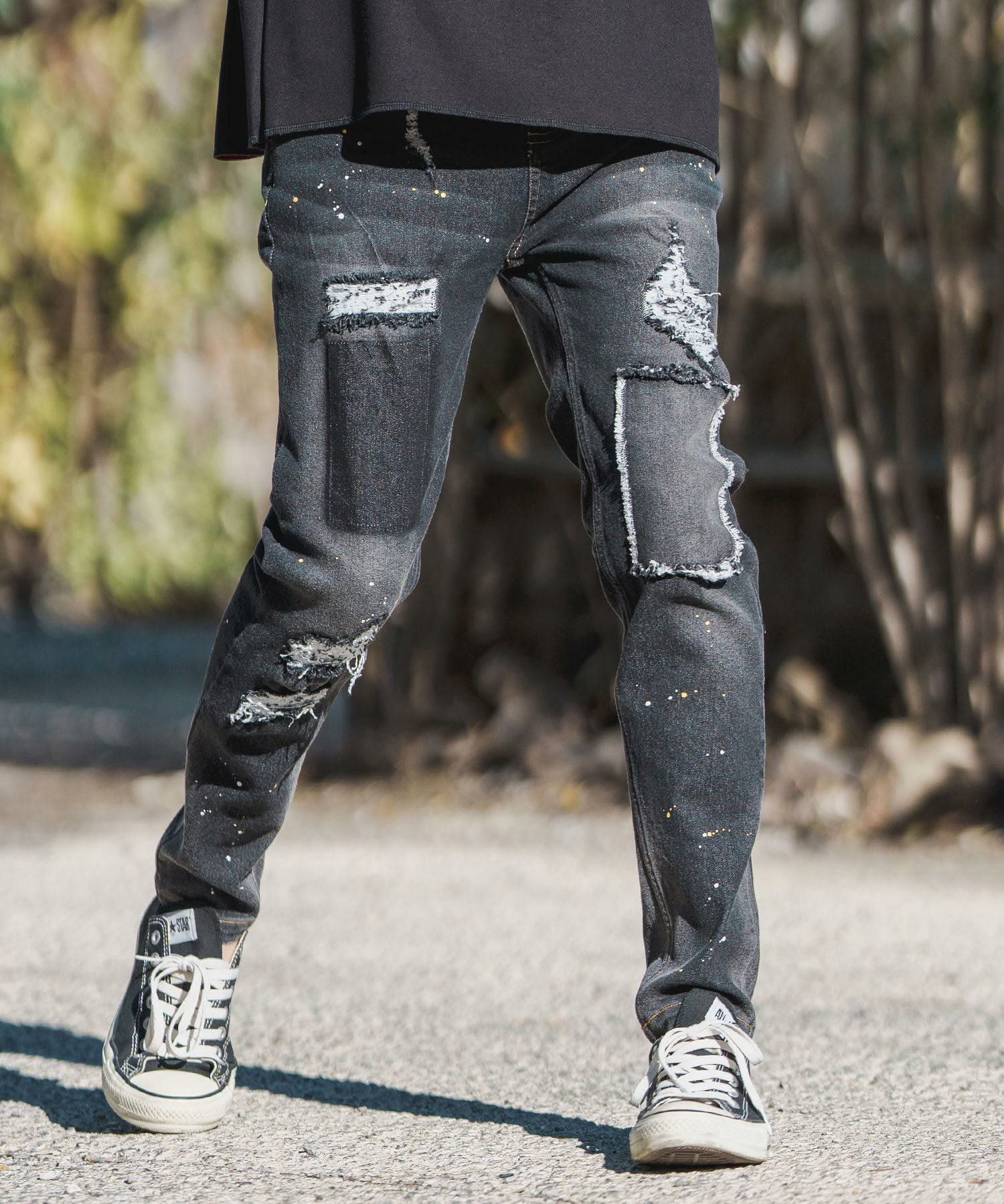 30%OFF【CAMBIO(カンビオ)】11oz Damage Paint Stretch Denim Pants