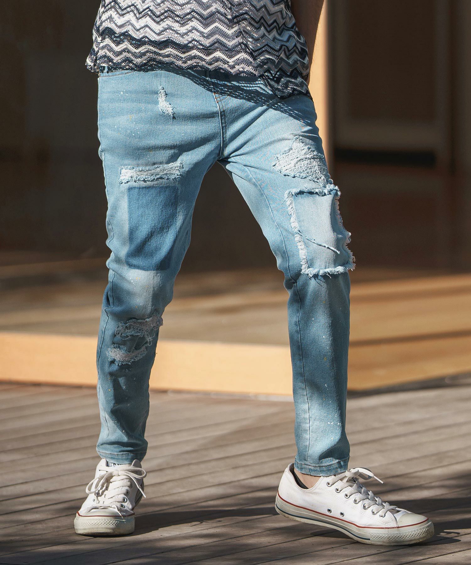 30%OFF【CAMBIO(カンビオ)】11oz Damage Paint Stretch Denim Pants