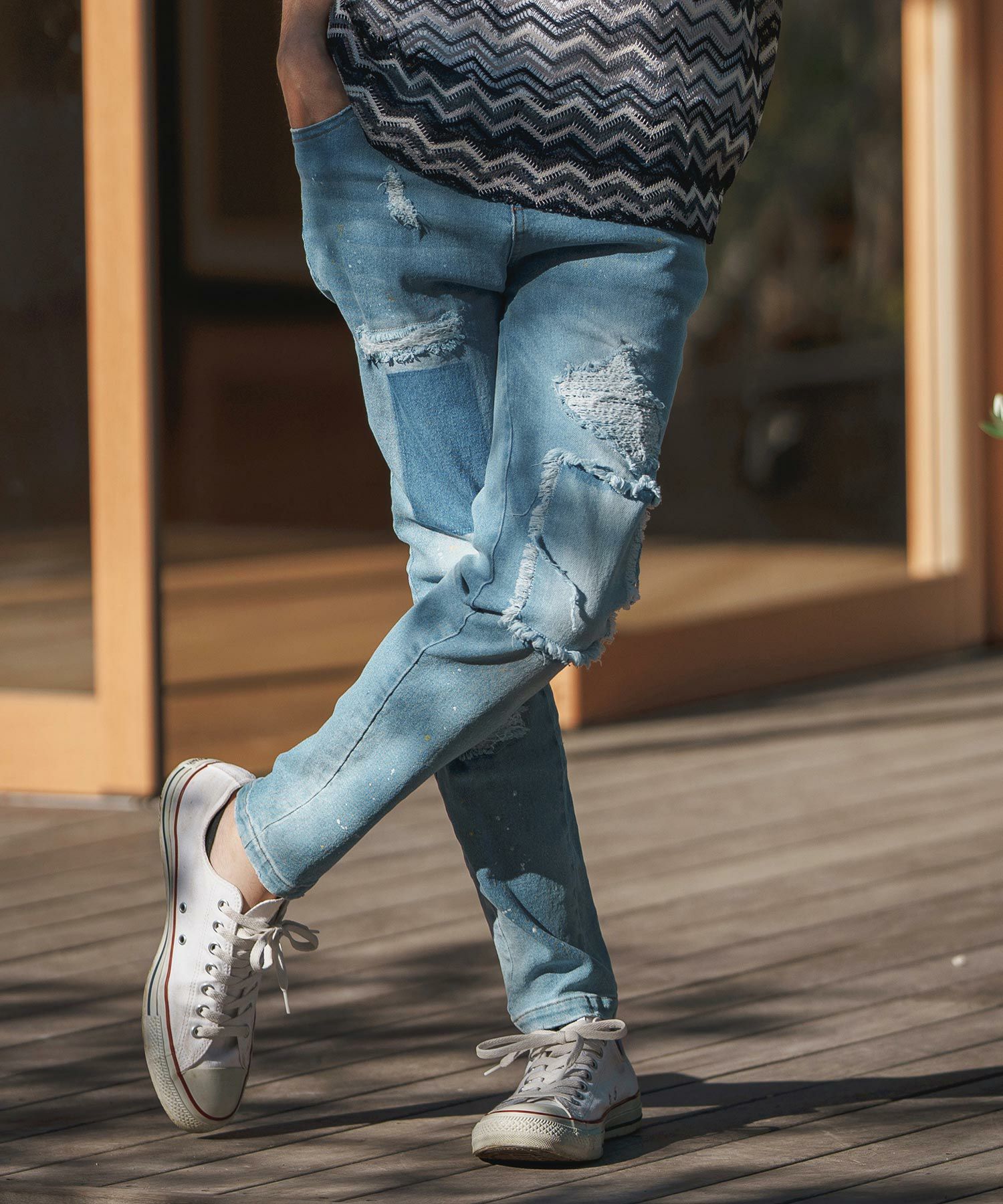 30%OFF【CAMBIO(カンビオ)】11oz Damage Paint Stretch Denim Pants