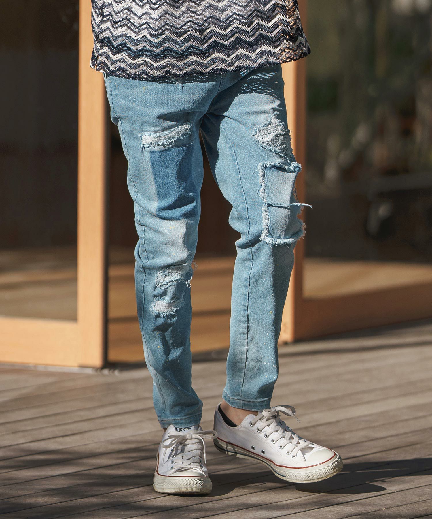 30%OFF【CAMBIO(カンビオ)】11oz Damage Paint Stretch Denim Pants