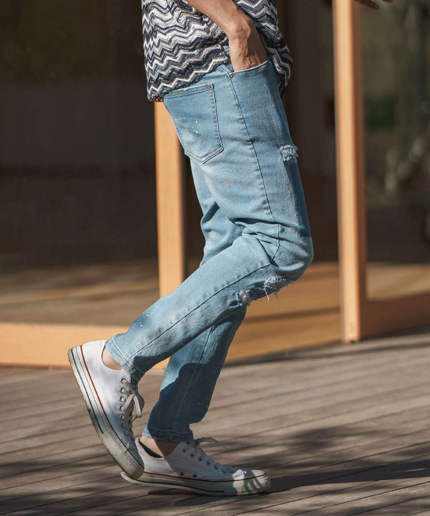 30%OFF【CAMBIO(カンビオ)】11oz Damage Paint Stretch Denim Pants