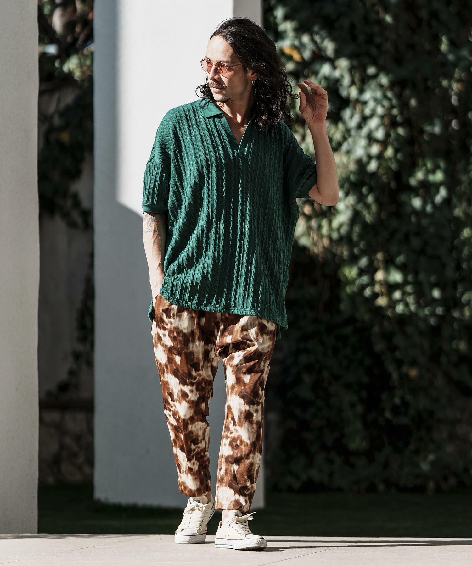 30%OFF【CAMBIO(カンビオ)】Cable Jacquard Knit sew Polo Shirts