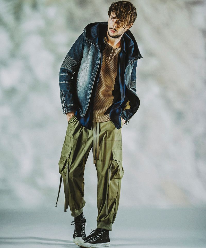 50%OFF【NO ID.(ノーアイディー)】ｱﾙﾃｨﾒｯﾄｽﾄﾚｯﾁﾃﾞﾆﾑﾌｰﾃﾞｯﾄﾞBLZ デニム