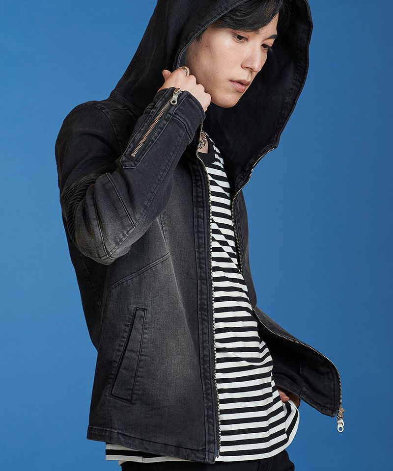 50%OFF【NO ID.(ノーアイディー)】ｱﾙﾃｨﾒｯﾄｽﾄﾚｯﾁﾃﾞﾆﾑﾌｰﾃﾞｯﾄﾞBLZ デニム