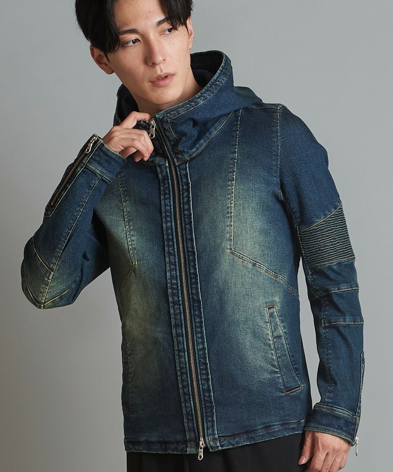50%OFF【NO ID.(ノーアイディー)】ｱﾙﾃｨﾒｯﾄｽﾄﾚｯﾁﾃﾞﾆﾑﾌｰﾃﾞｯﾄﾞBLZ デニム
