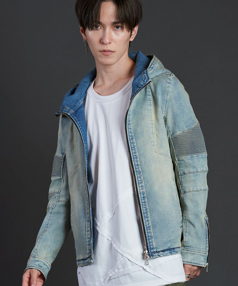 50%OFF【NO ID.(ノーアイディー)】ｱﾙﾃｨﾒｯﾄｽﾄﾚｯﾁﾃﾞﾆﾑﾌｰﾃﾞｯﾄﾞBLZ デニム 