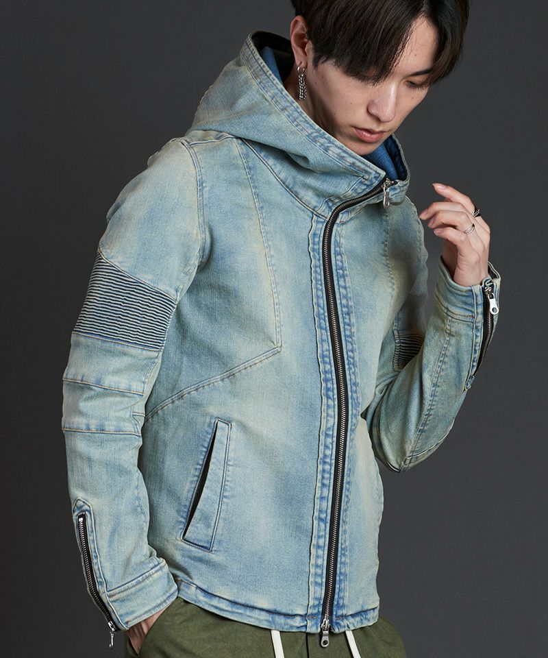 50%OFF【NO ID.(ノーアイディー)】ｱﾙﾃｨﾒｯﾄｽﾄﾚｯﾁﾃﾞﾆﾑﾌｰﾃﾞｯﾄﾞBLZ デニム 