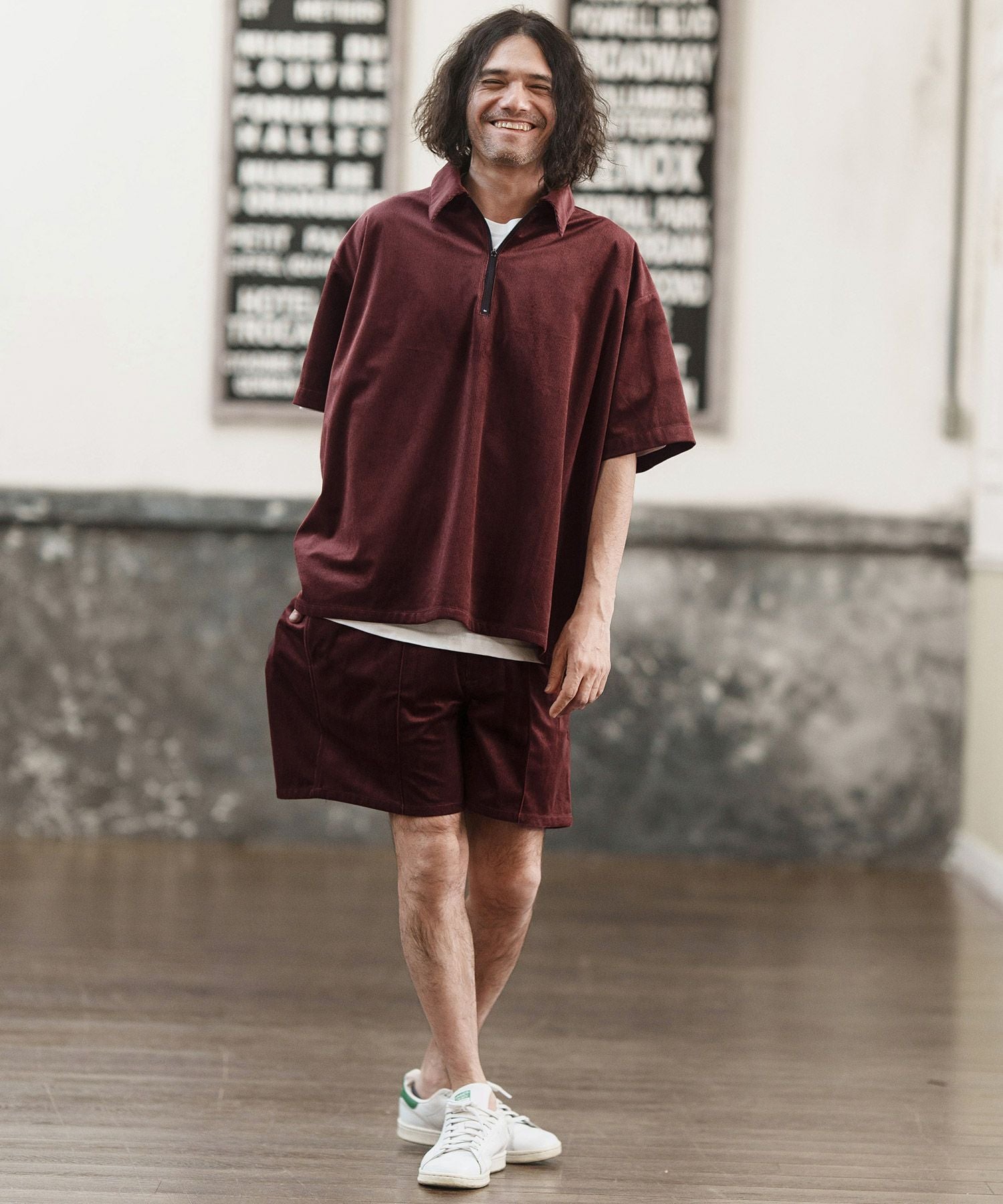 60%OFF【CAMBIO(カンビオ)】ストレッチコーデュロイハーフジップシャツ