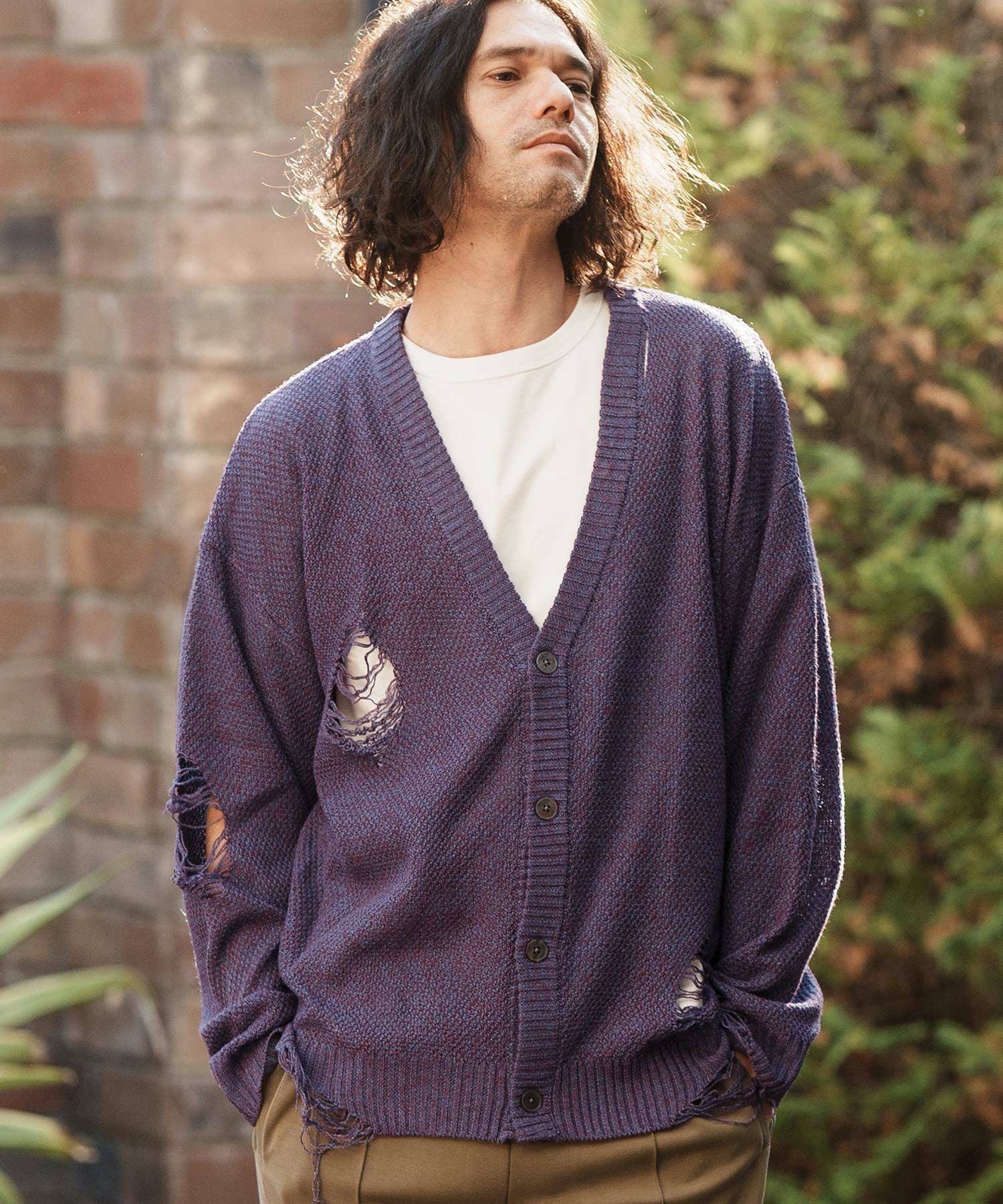 60%OFF【CAMBIO(カンビオ)】メランジダメージカーディガン | CAMBIO