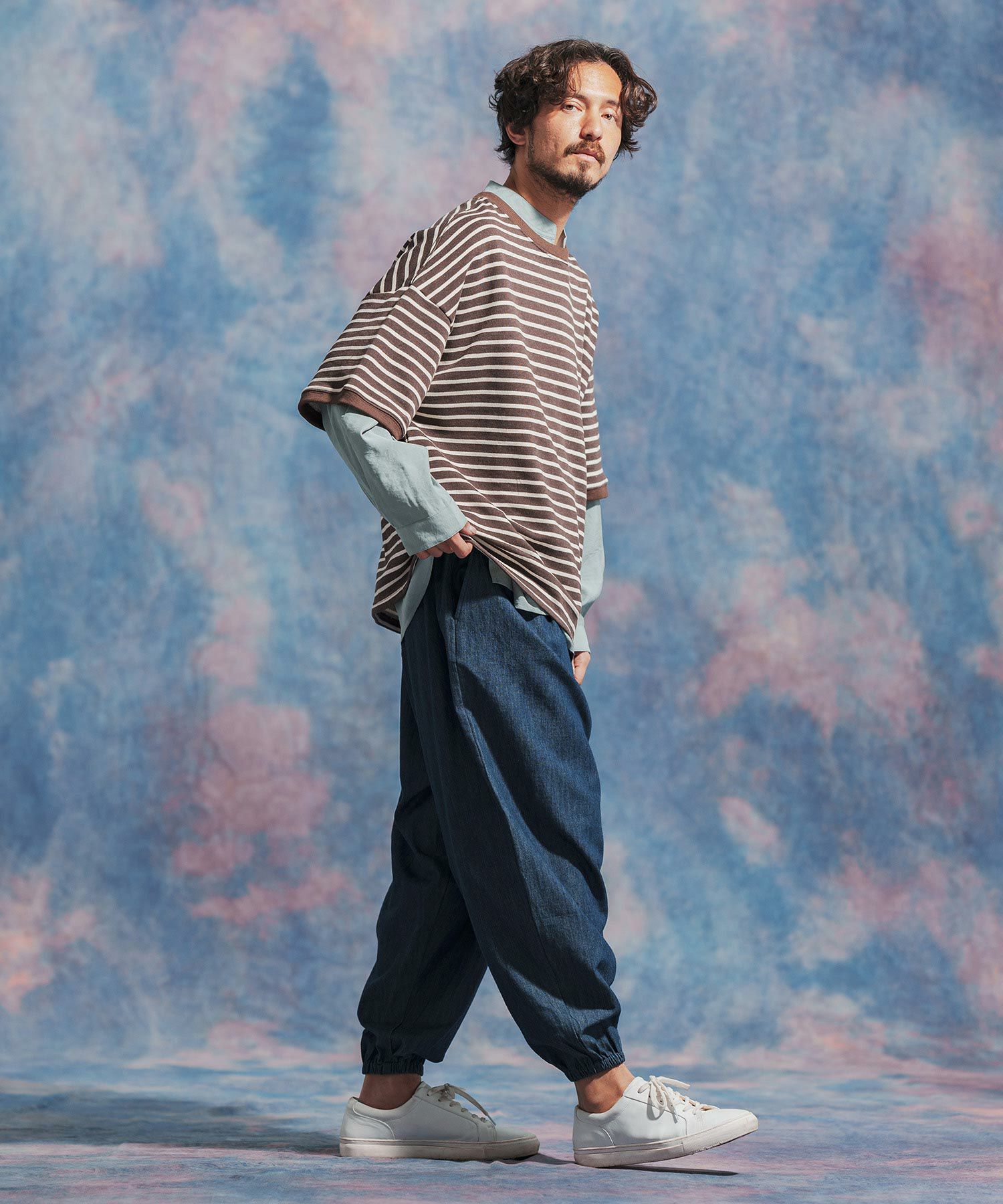 シャンティ　シープスキン　ヌバックパンツ Jih Nunc(ジーヌンク)】リネン混デニムワイドバルーンパンツ(JIH-R1032