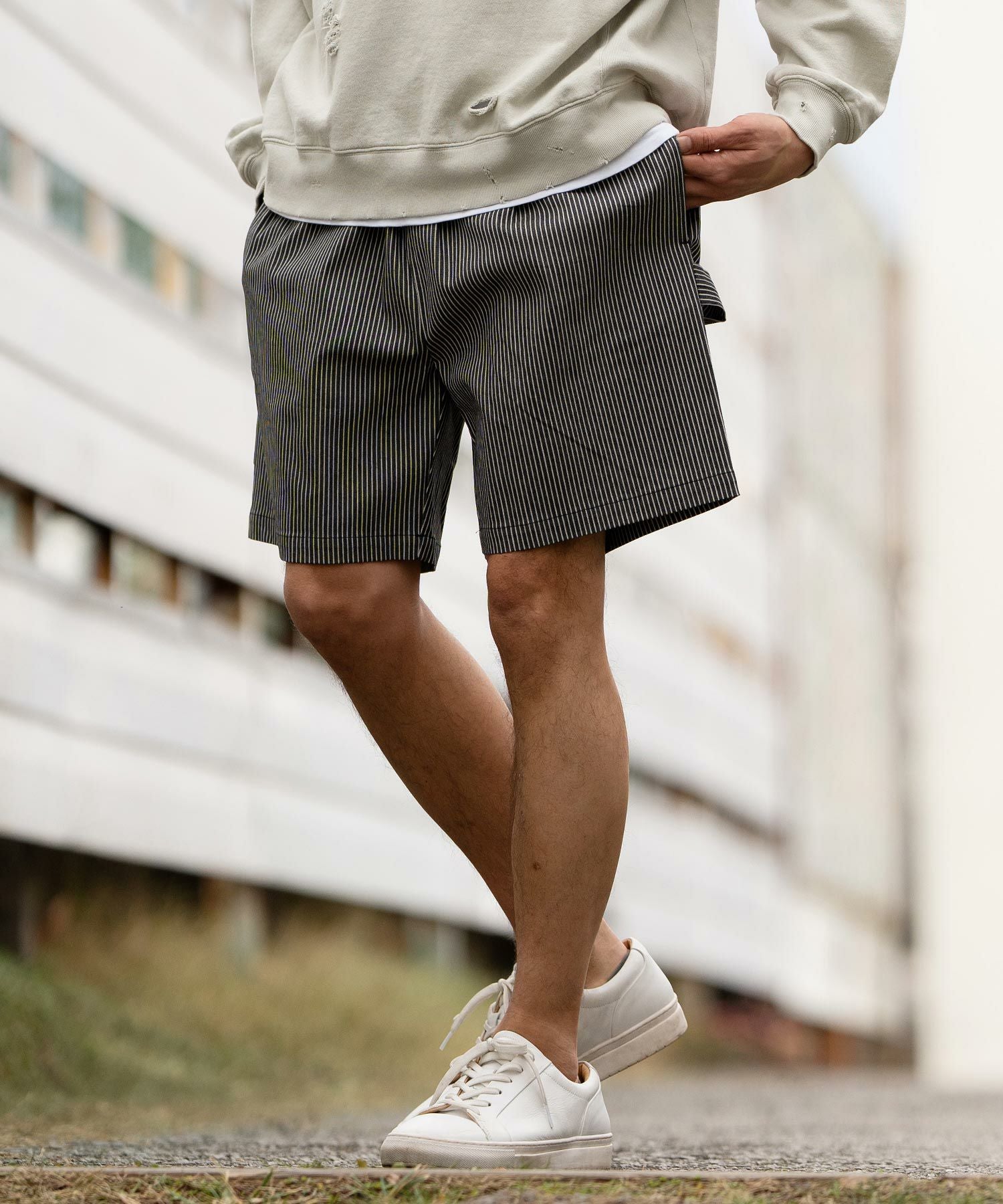 CRONOS ストライプショートパンツSサイズ 60%OFF【CAMBIO(カンビオ)】ヒッコリーストライプショートパンツ(CMB