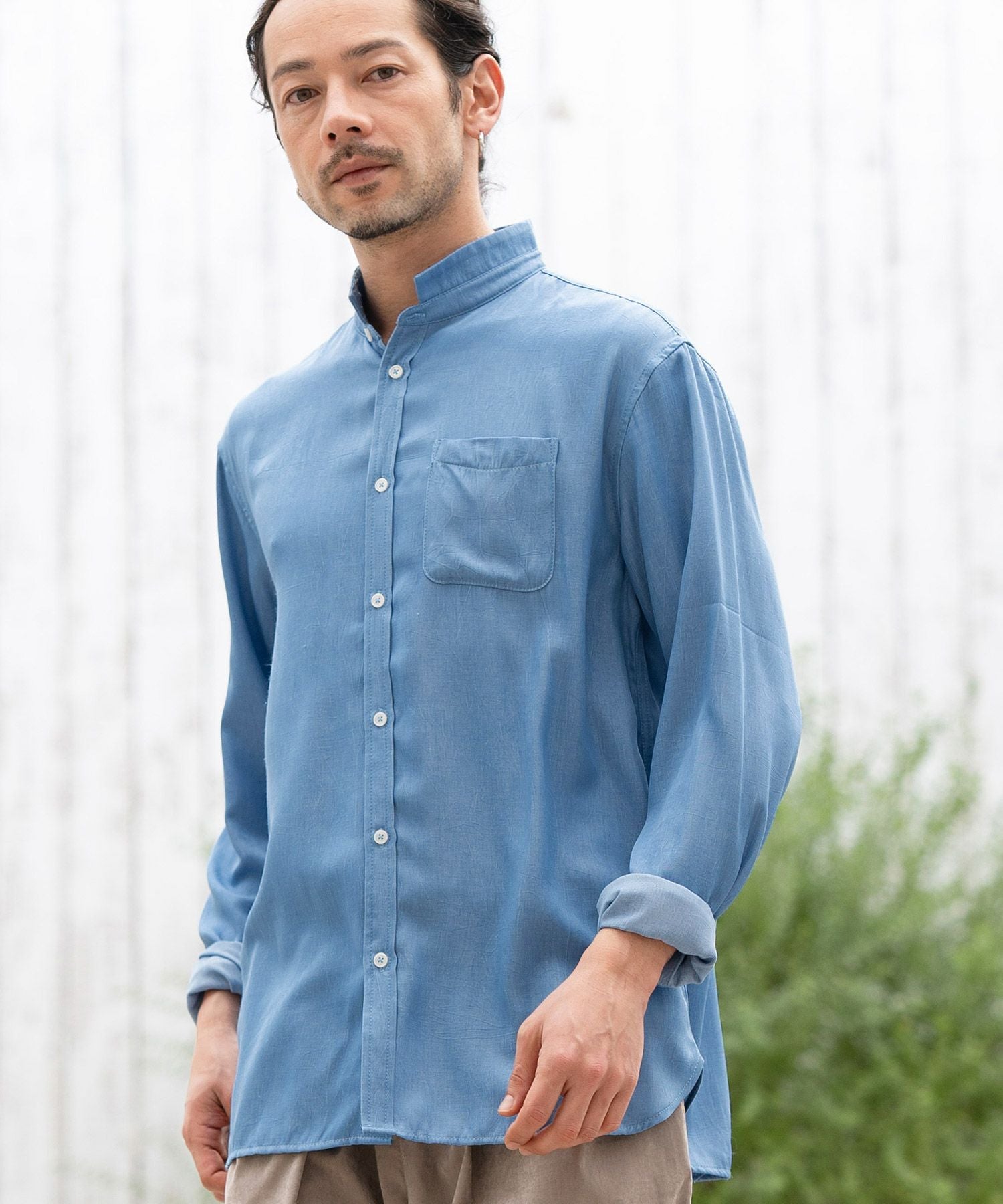 50%OFF【CAMBIO(カンビオ)】 ミニスタンドカラーテンセルシャツ
