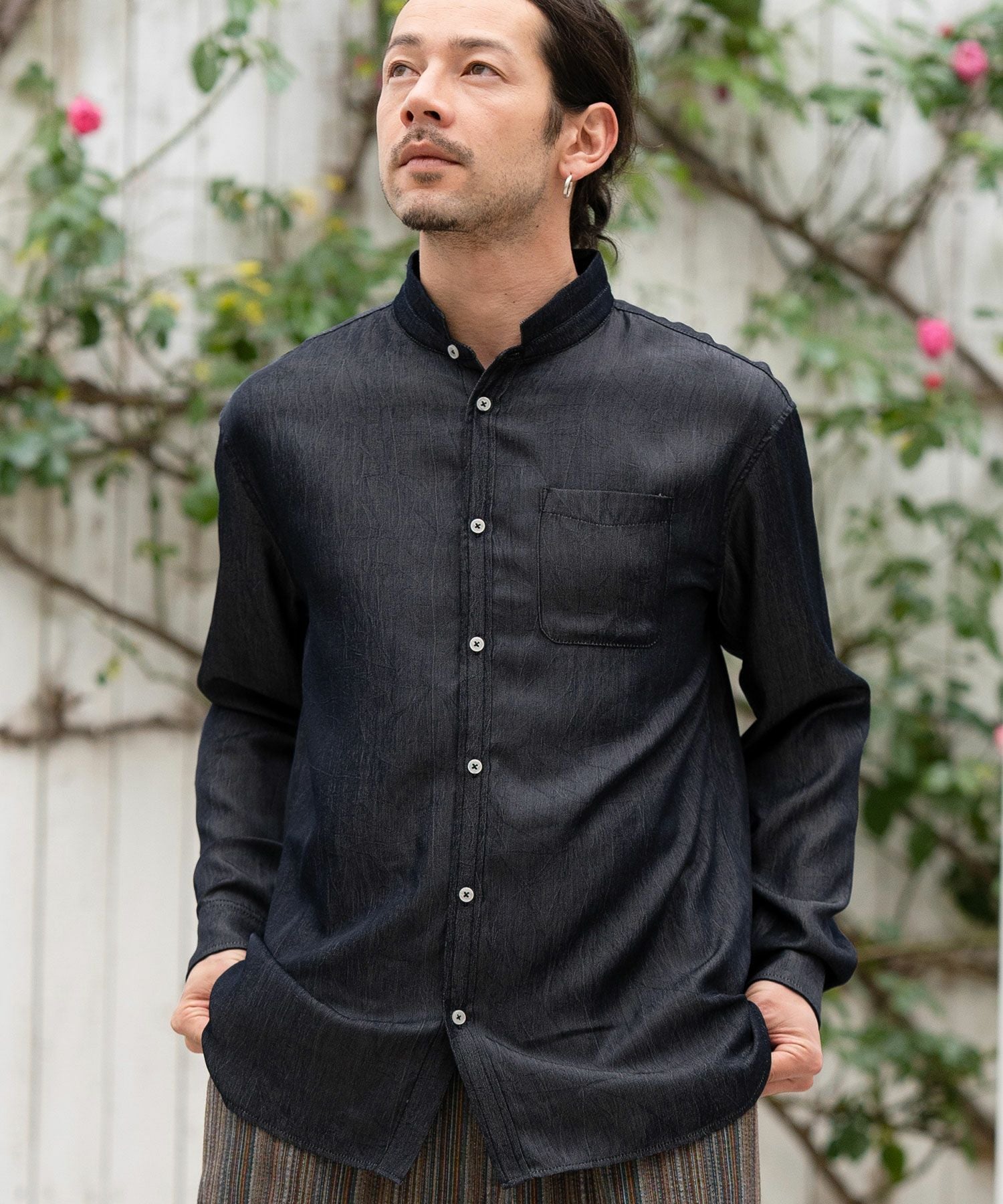50%OFF【CAMBIO(カンビオ)】 ミニスタンドカラーテンセルシャツ