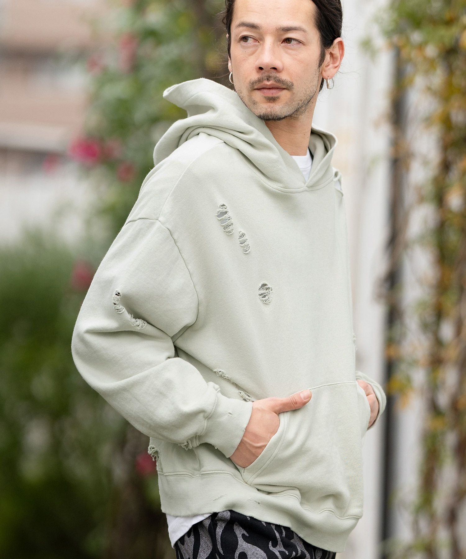 60%OFF【CAMBIO(カンビオ)】裏毛製品染めダメージプルパーカー