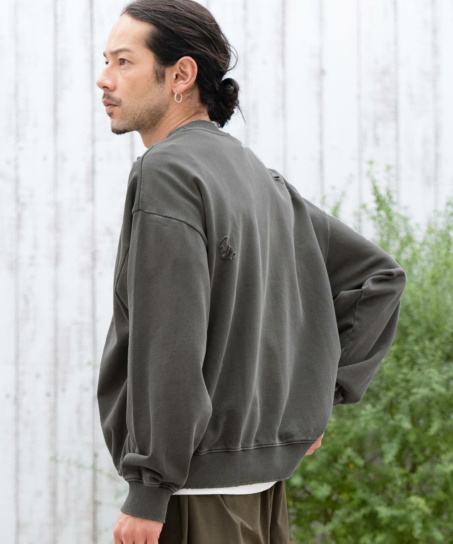 60%OFF【CAMBIO(カンビオ)】裏毛製品染めダメージクルーネック