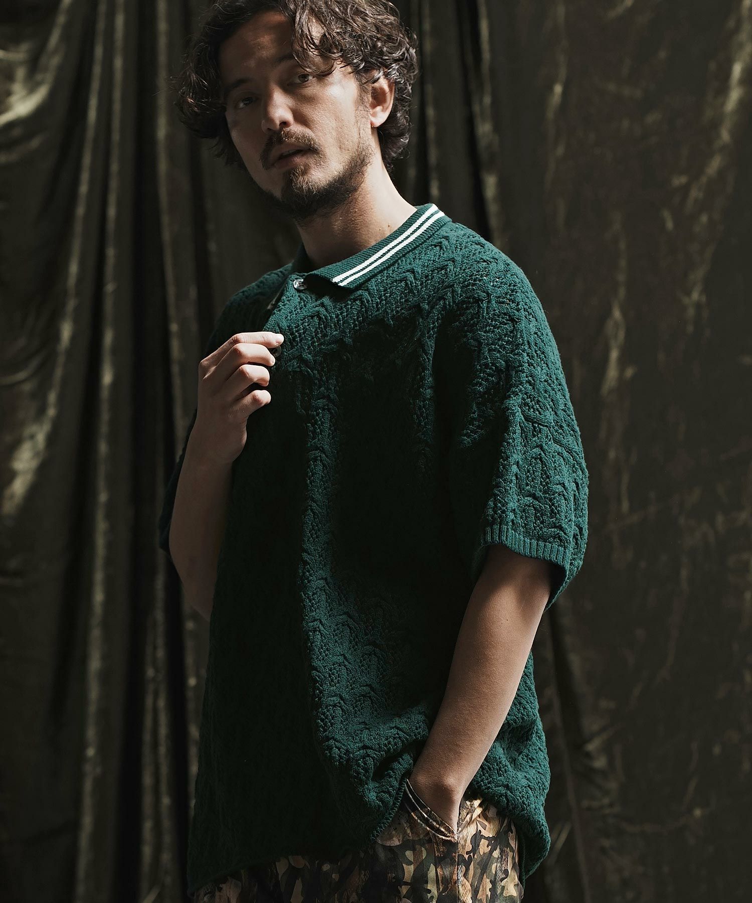 50%OFF【ANGENEHM(アンゲネーム)】 Crochet needle knitting polo
