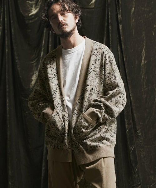 30%OFF【ANGENEHM(アンゲネーム)】 Paisley texture sweater cardigan 