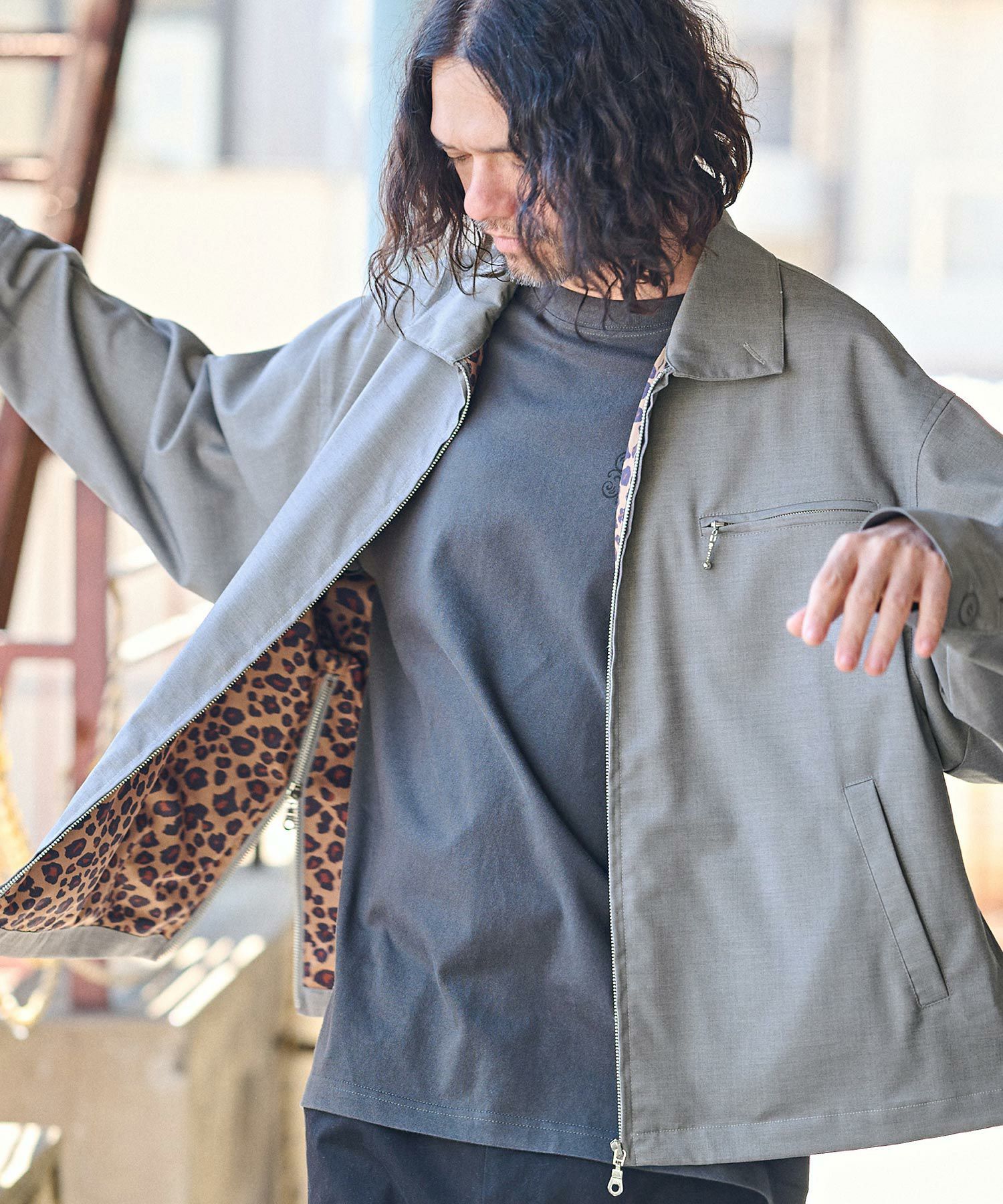 50%OFF【CAMBIO(カンビオ)】裏レオパード柄スイングトップジャケット