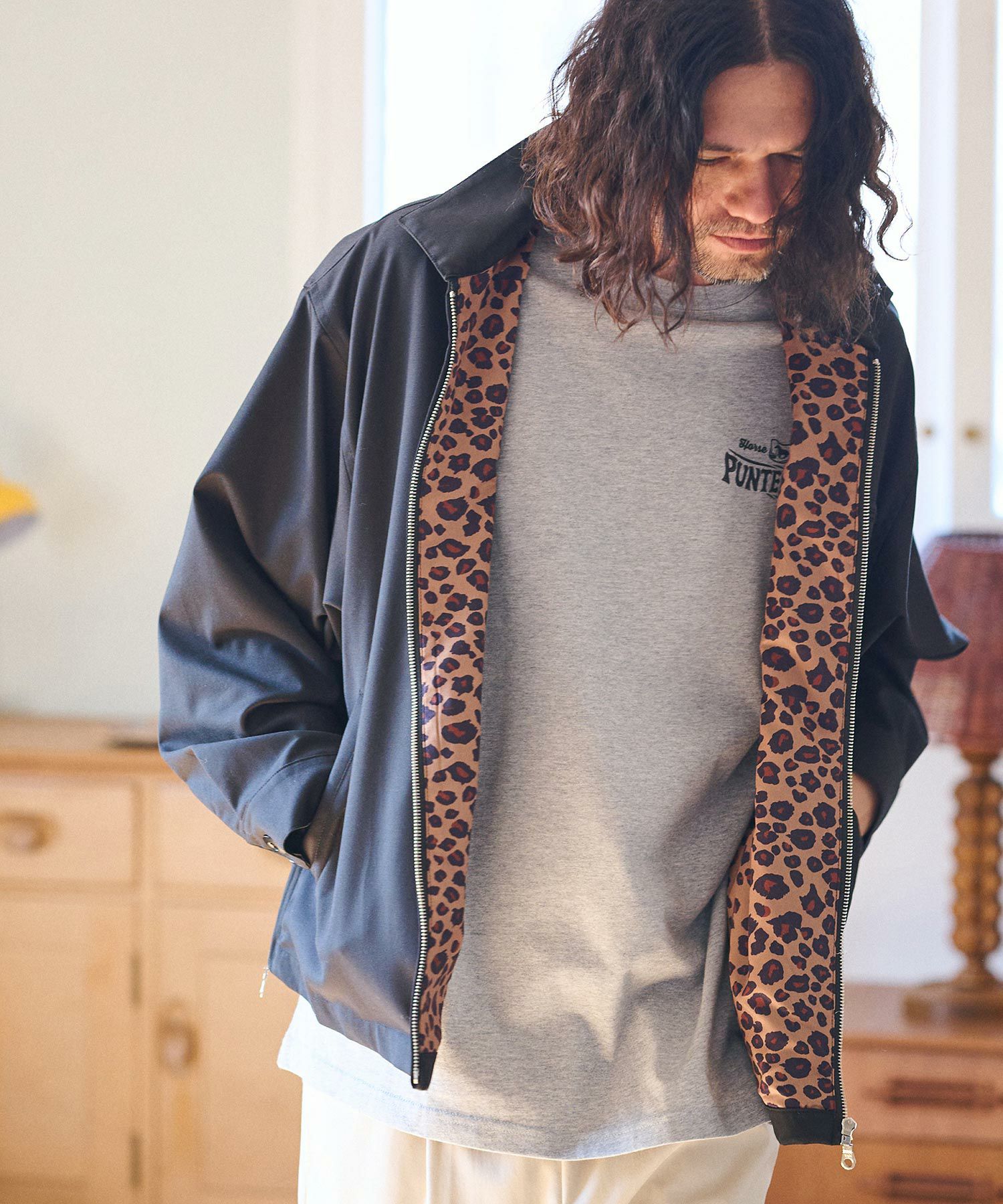 50%OFF【CAMBIO(カンビオ)】裏レオパード柄スイングトップジャケット