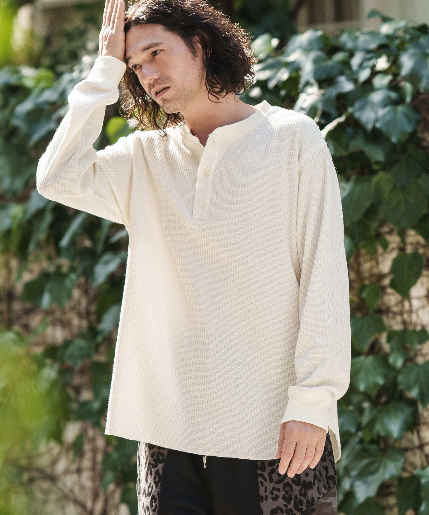 50%OFF【CAMBIO(カンビオ)】ポリエステルワッフルヘンリーネック
