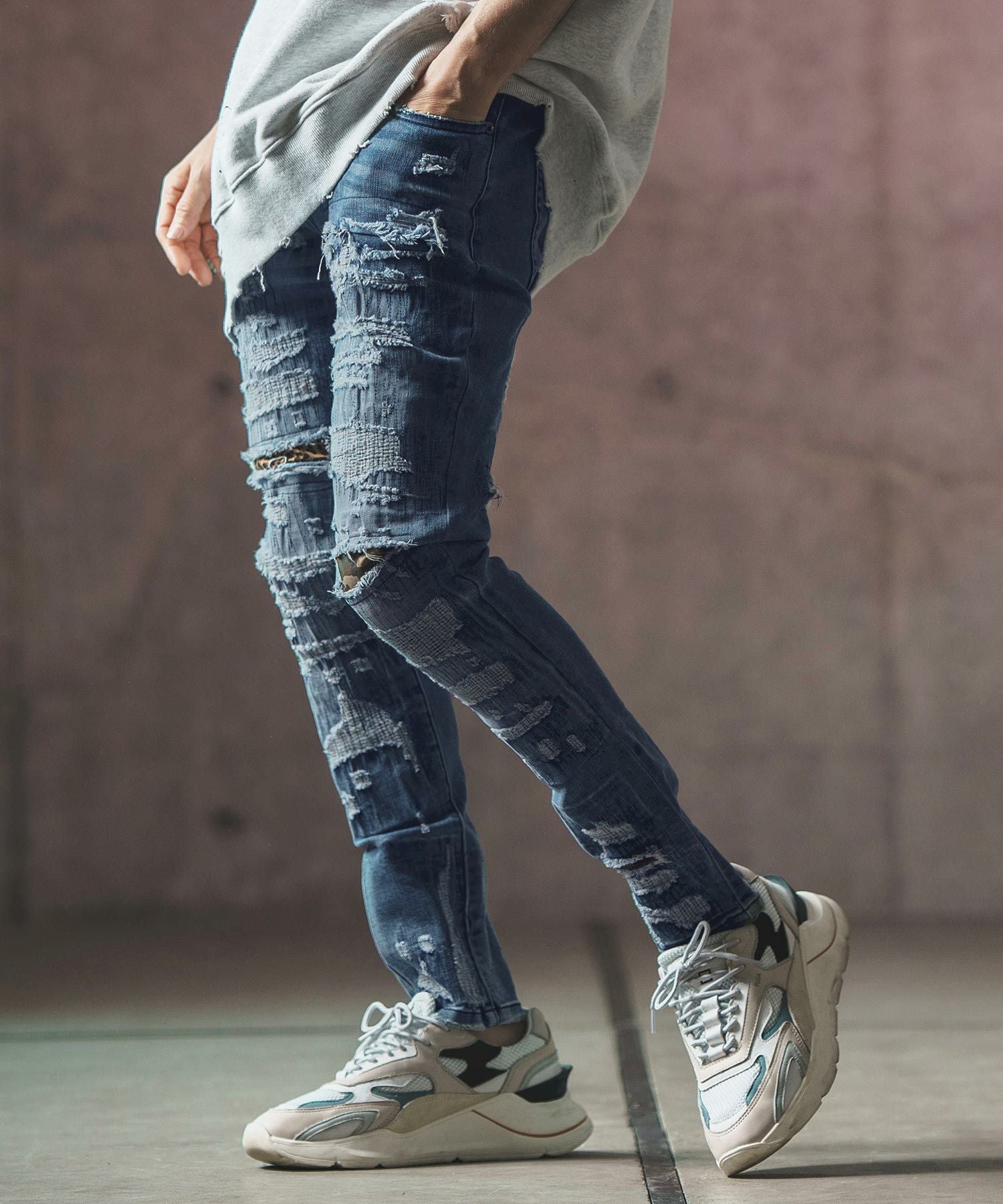 30%OFF【GLIMCLAP(グリムクラップ)】Distressed denim pants デニム