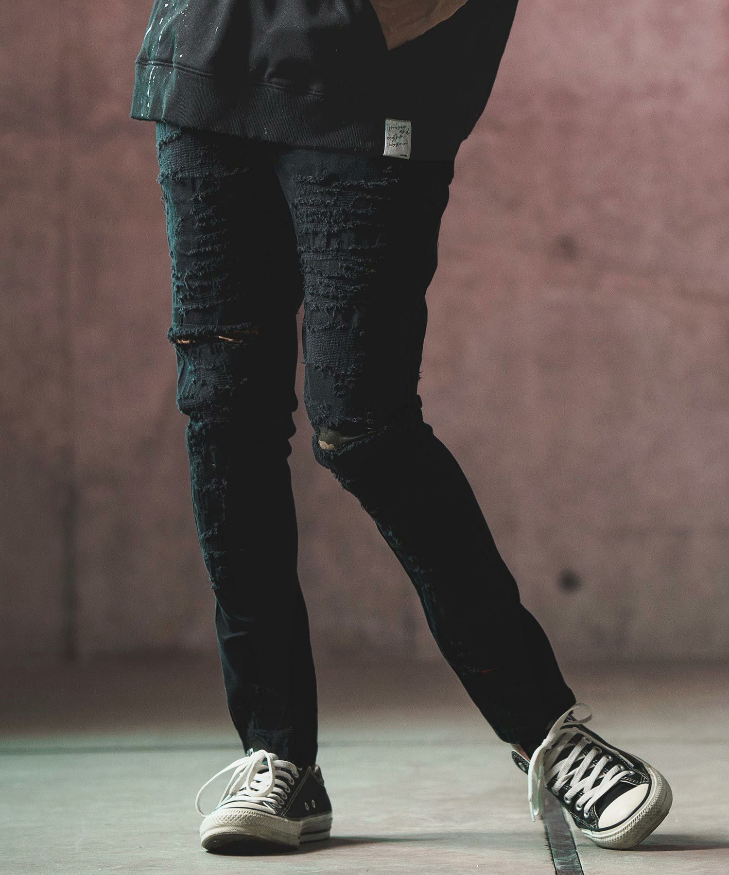 50%OFF【GLIMCLAP(グリムクラップ)】Distressed black pants カツラギ