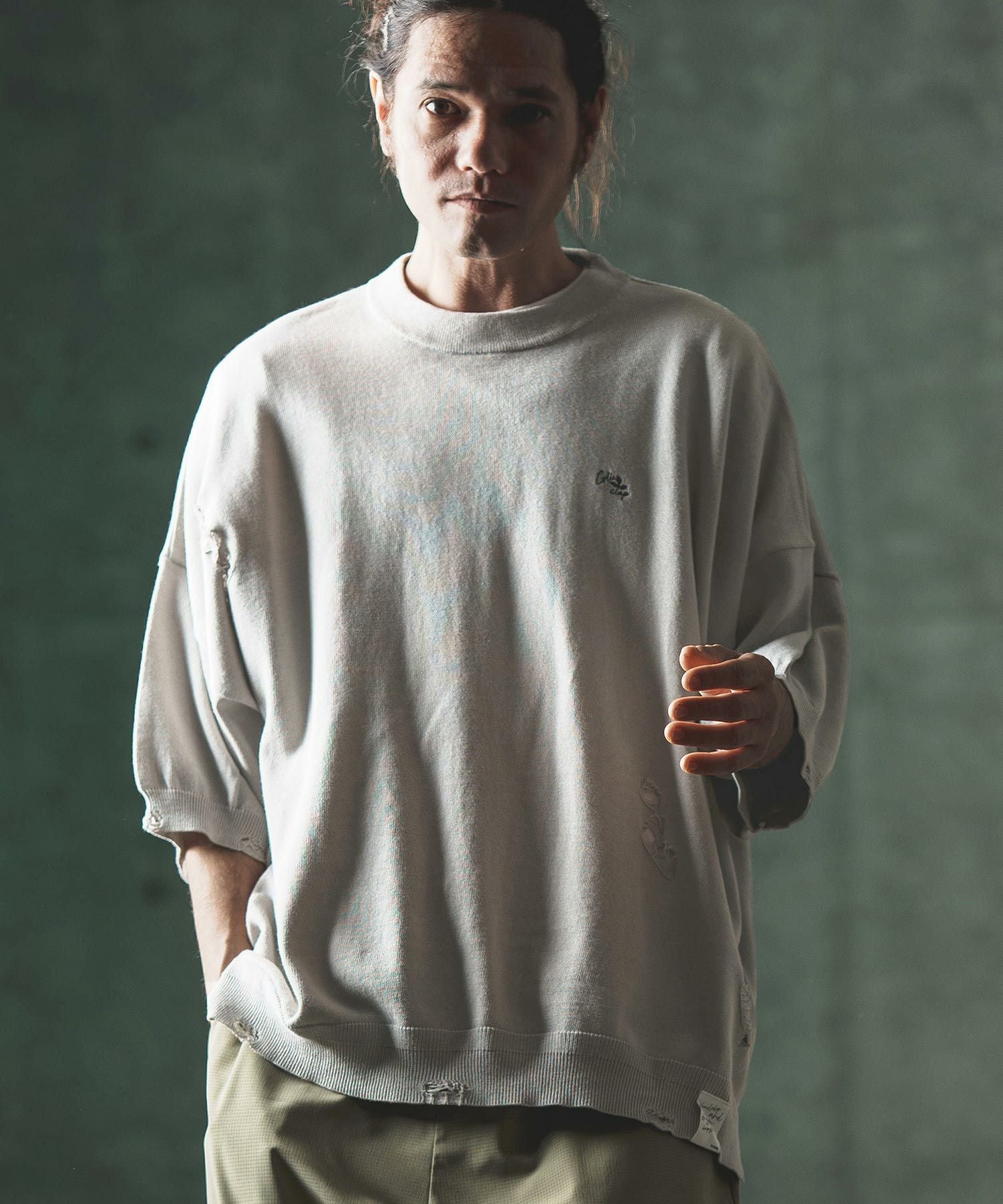 50%OFF【GLIMCLAP(グリムクラップ)】Distressed short-sleeve sweater