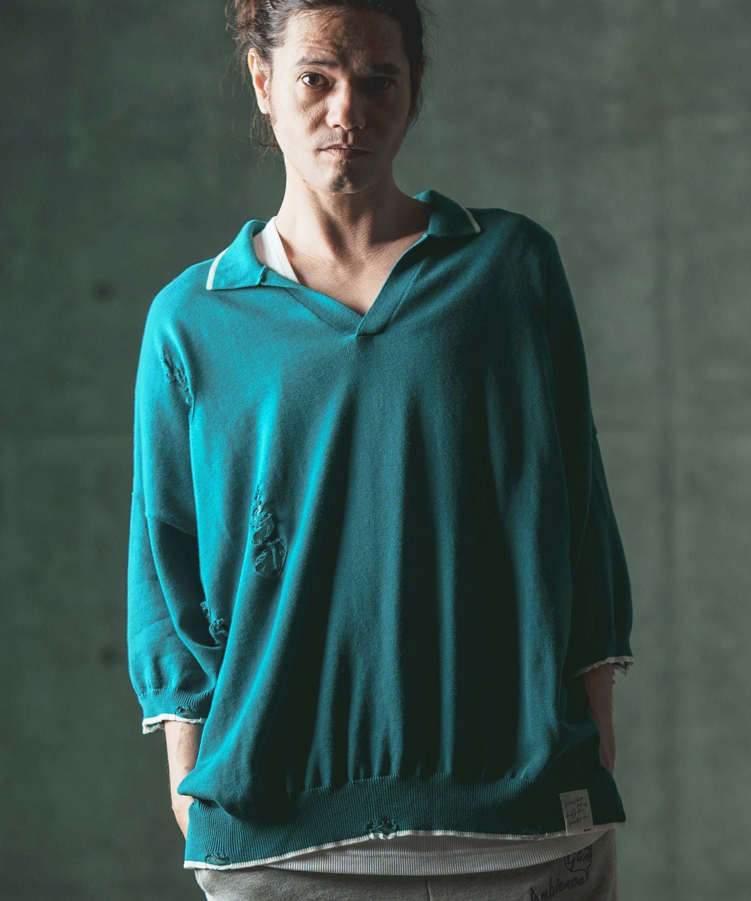 50%OFF【GLIMCLAP(グリムクラップ)】distressed short-sleeve polo
