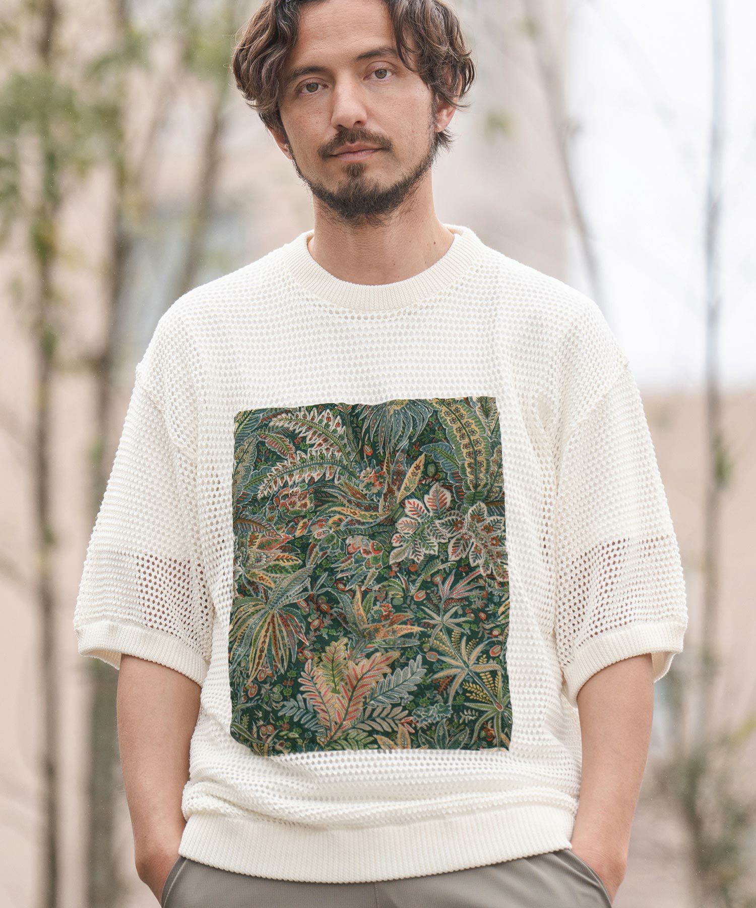 60%OFF【CAMBIO(カンビオ)】ボタニカル柄メッシュニットT(CA-24-02