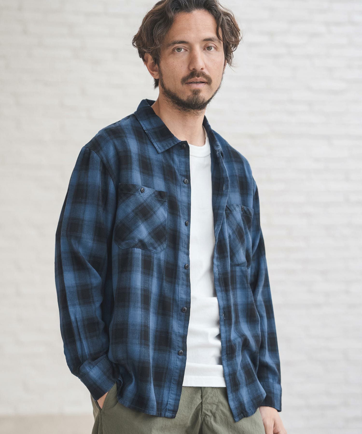 60%OFF【CAMBIO(カンビオ)】製品染めグラインダー加工チェックシャツ