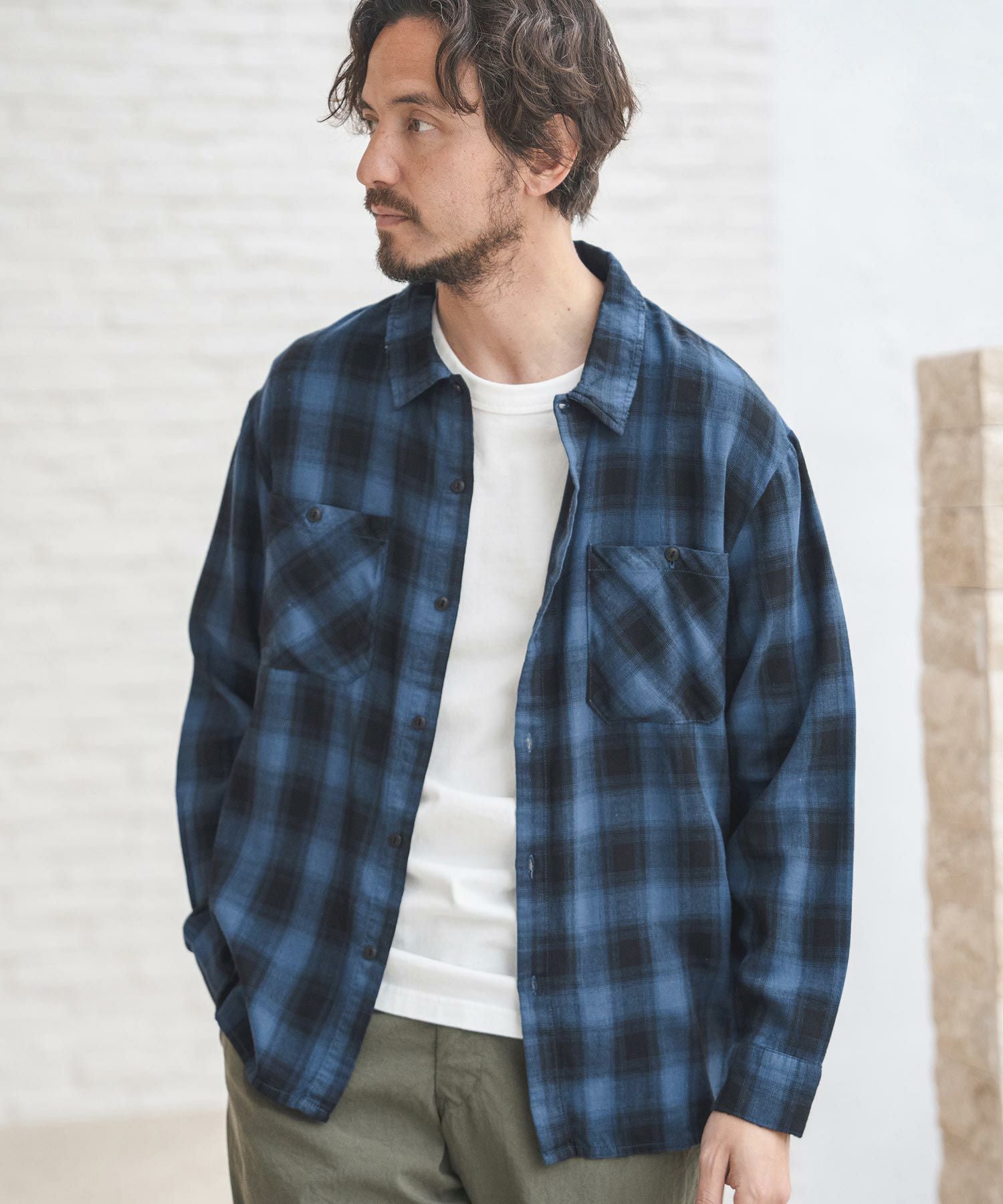60%OFF【CAMBIO(カンビオ)】製品染めグラインダー加工チェックシャツ