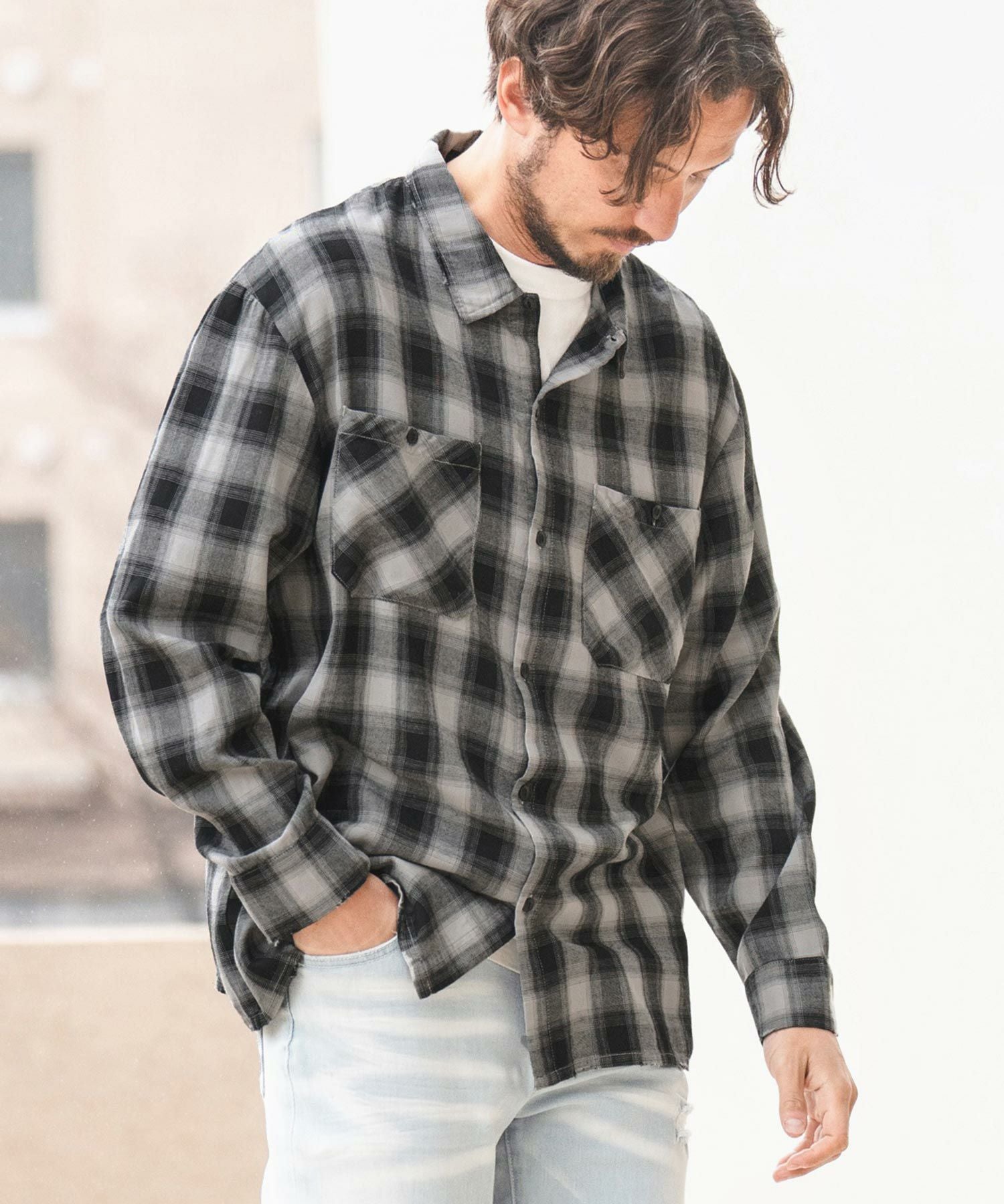 60%OFF【CAMBIO(カンビオ)】製品染めグラインダー加工チェックシャツ